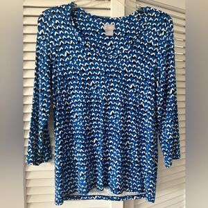 Chico's Blue White & Black Geometric Waves 3/4 Sleeve Top Size Small Chico’s 0